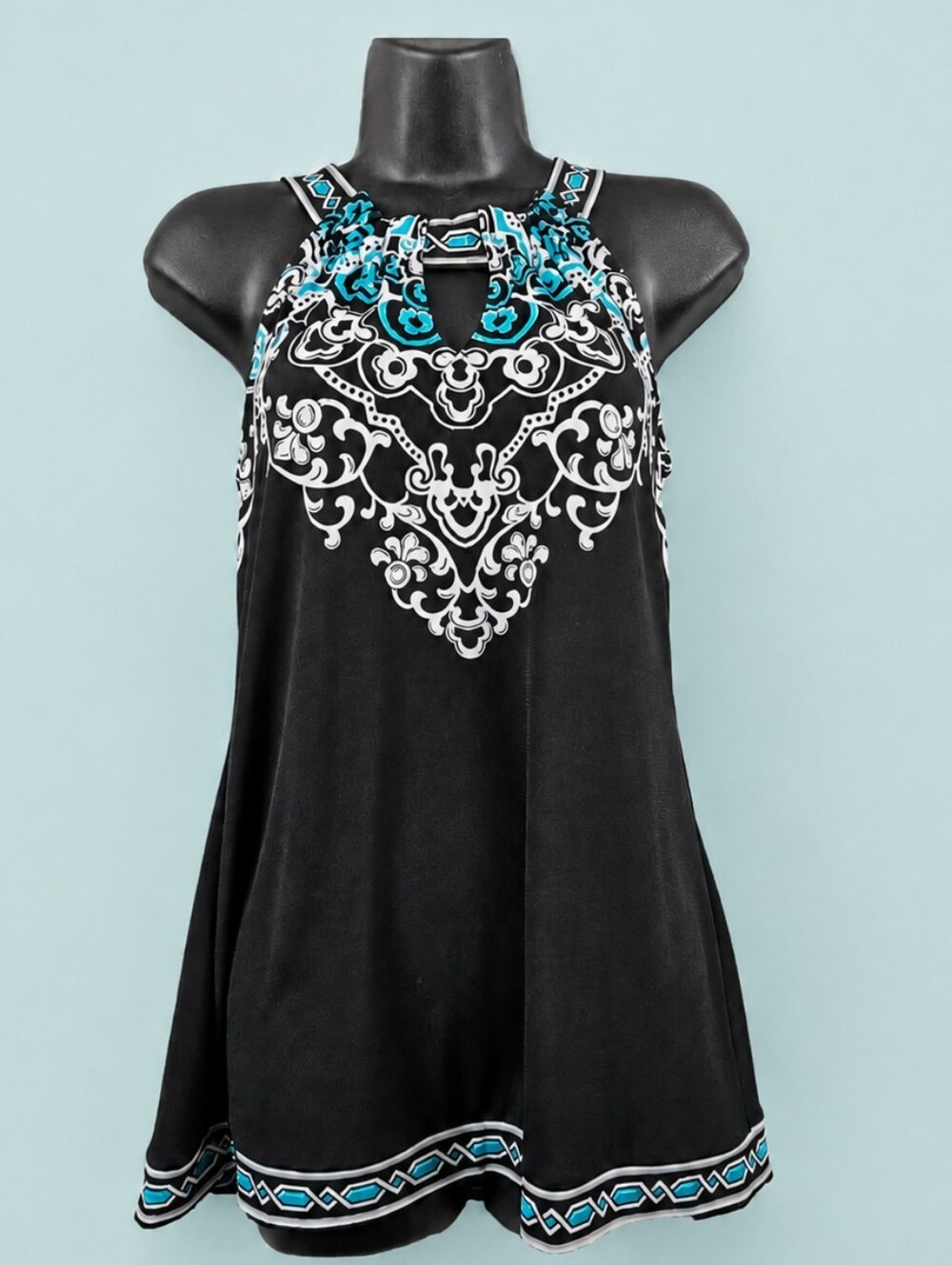 White House Black Market Turquoise Medallion Halter Top Small